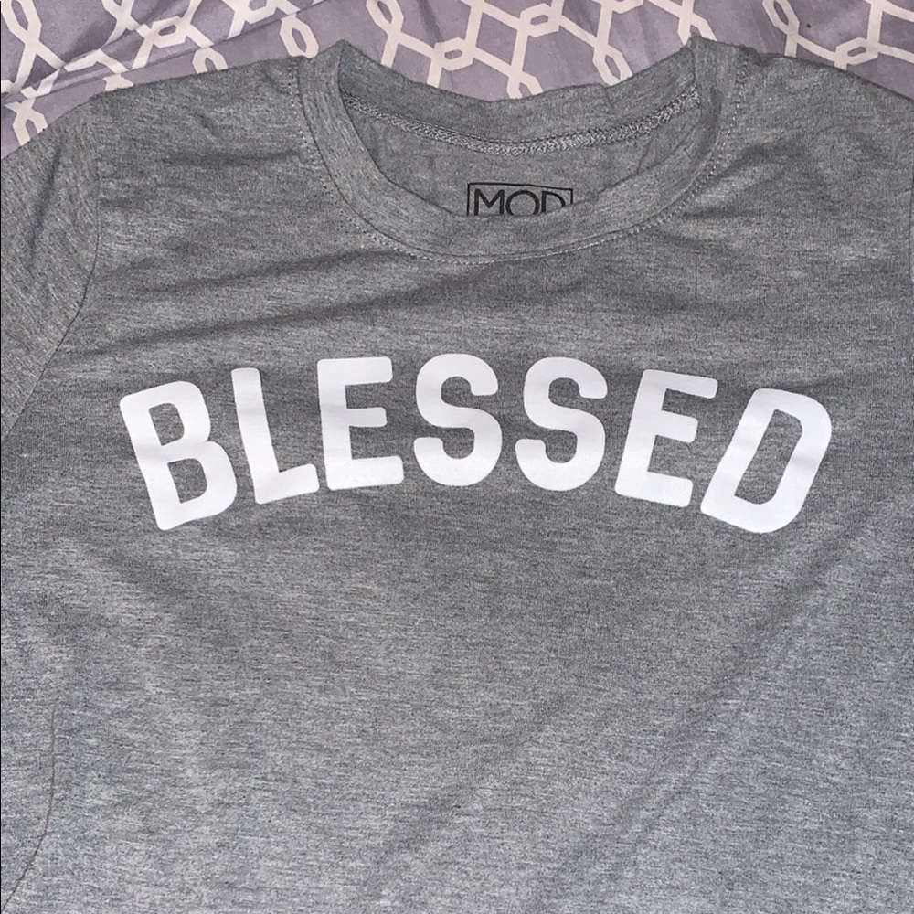 Long length “Blessed” shirt.